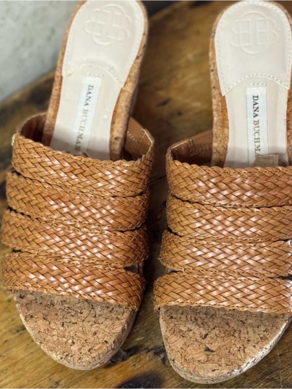 Dana Buchman Braided Tan Cork Slide Mules
